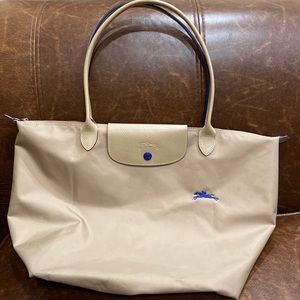 Longchamp Beige and Blue Tote Bag
